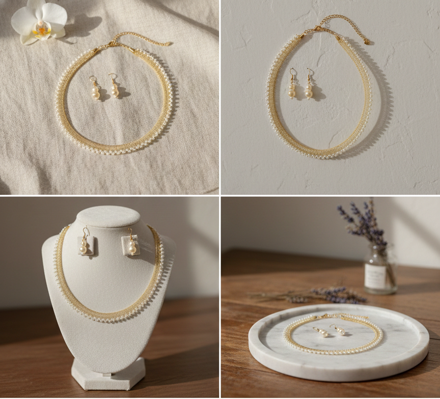 Elegant Pearl Gold Necklace Set