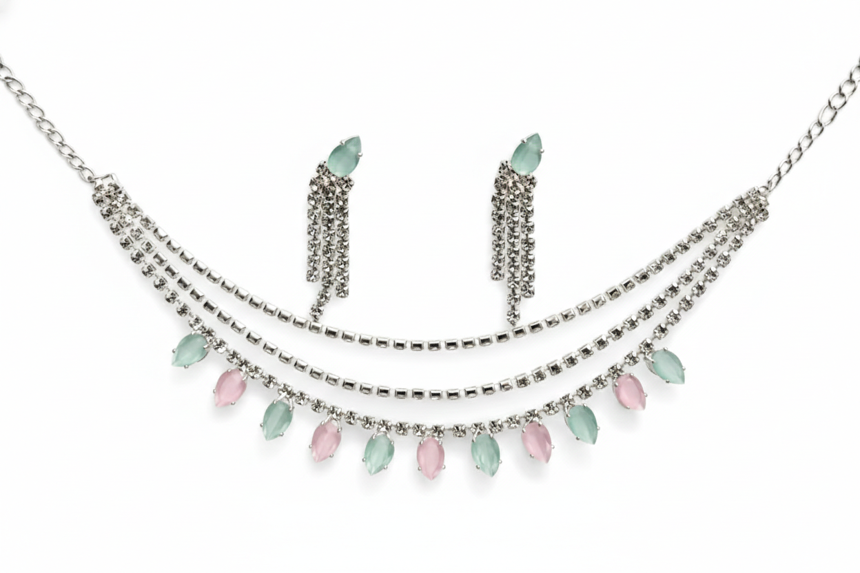Naik Creation – Pastel Crystal Statement Necklace Set
