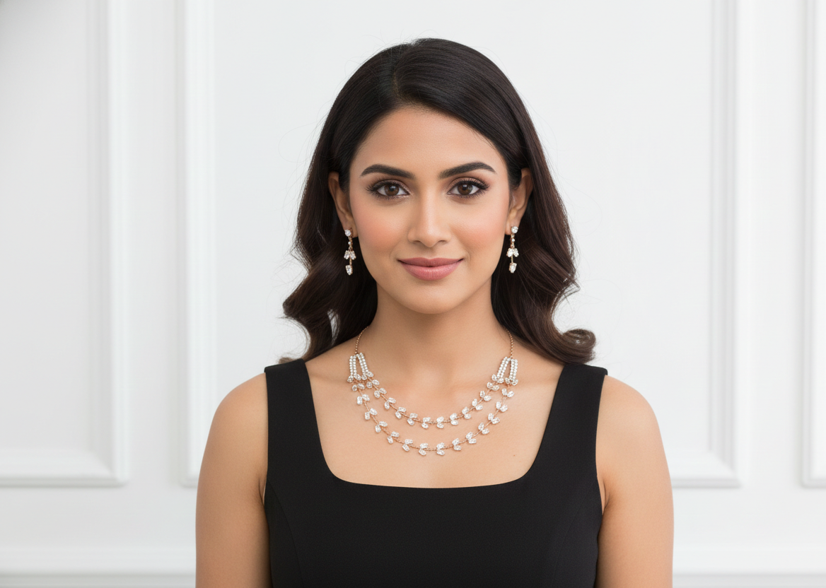 Naik Creation – Elegant Crystal Layered Necklace Set