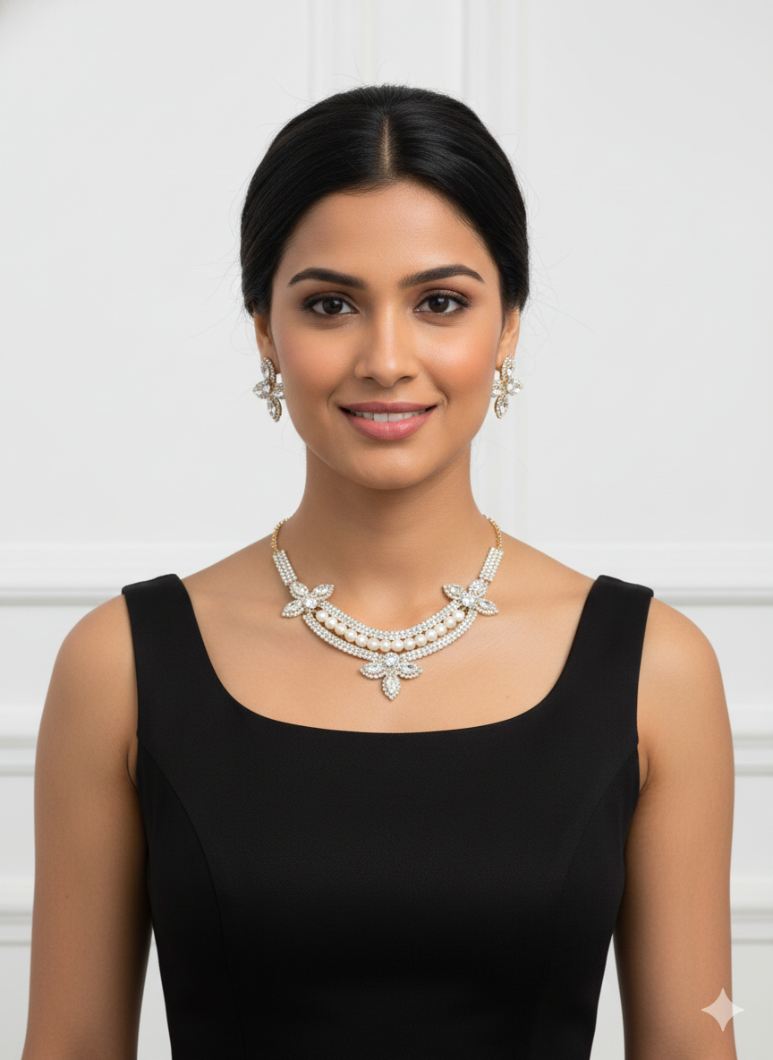 Naik Creation – Floral Pearl Elegance Necklace Set