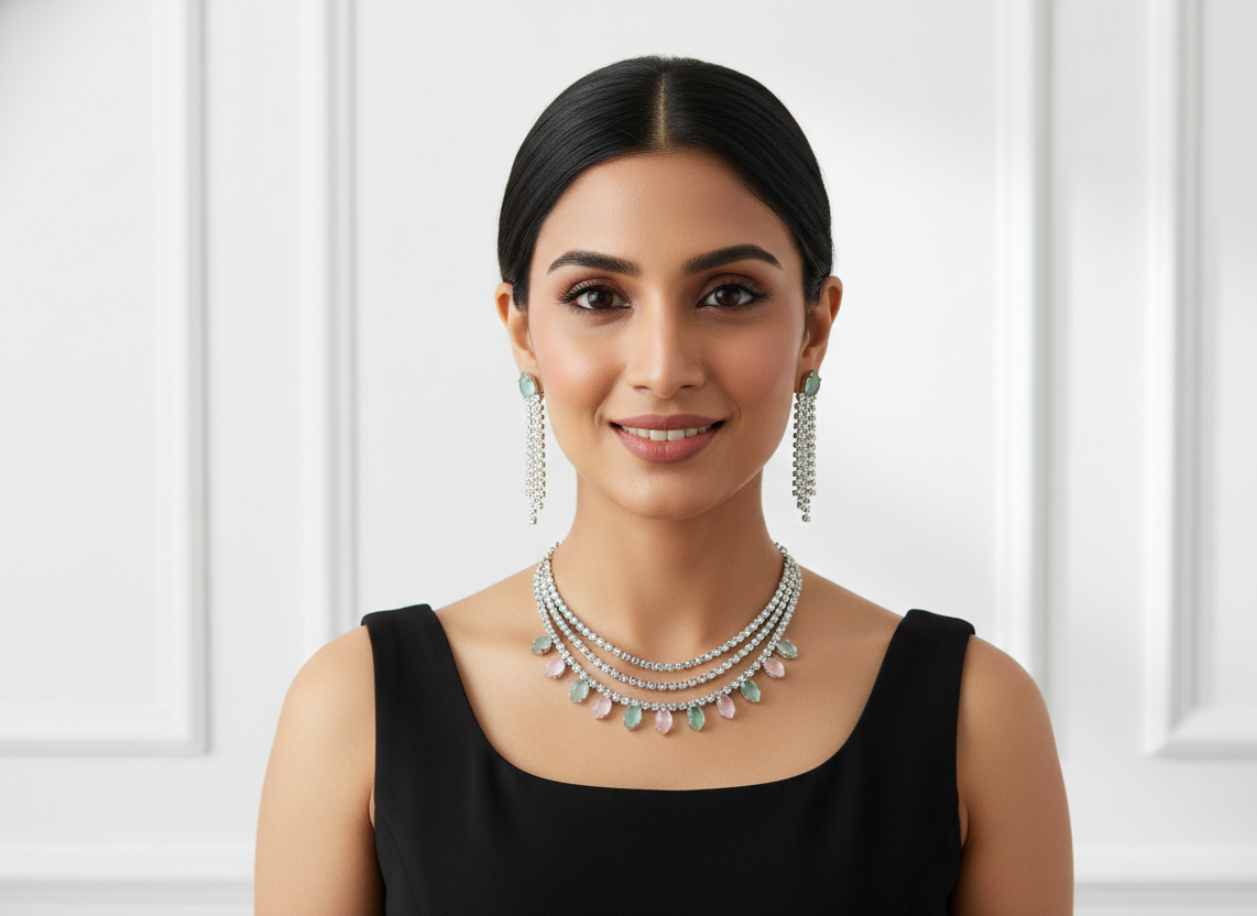 Naik Creation – Pastel Crystal Statement Necklace Set