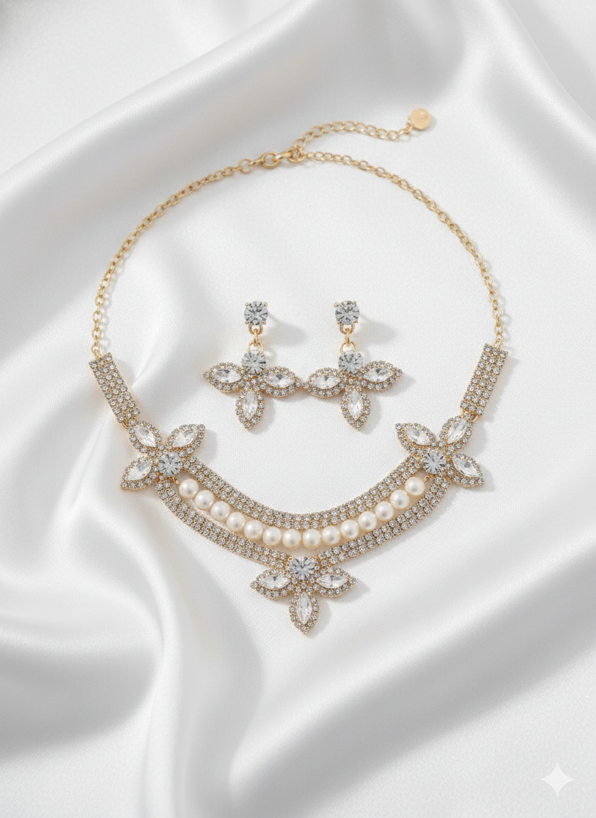 Naik Creation – Floral Pearl Elegance Necklace Set