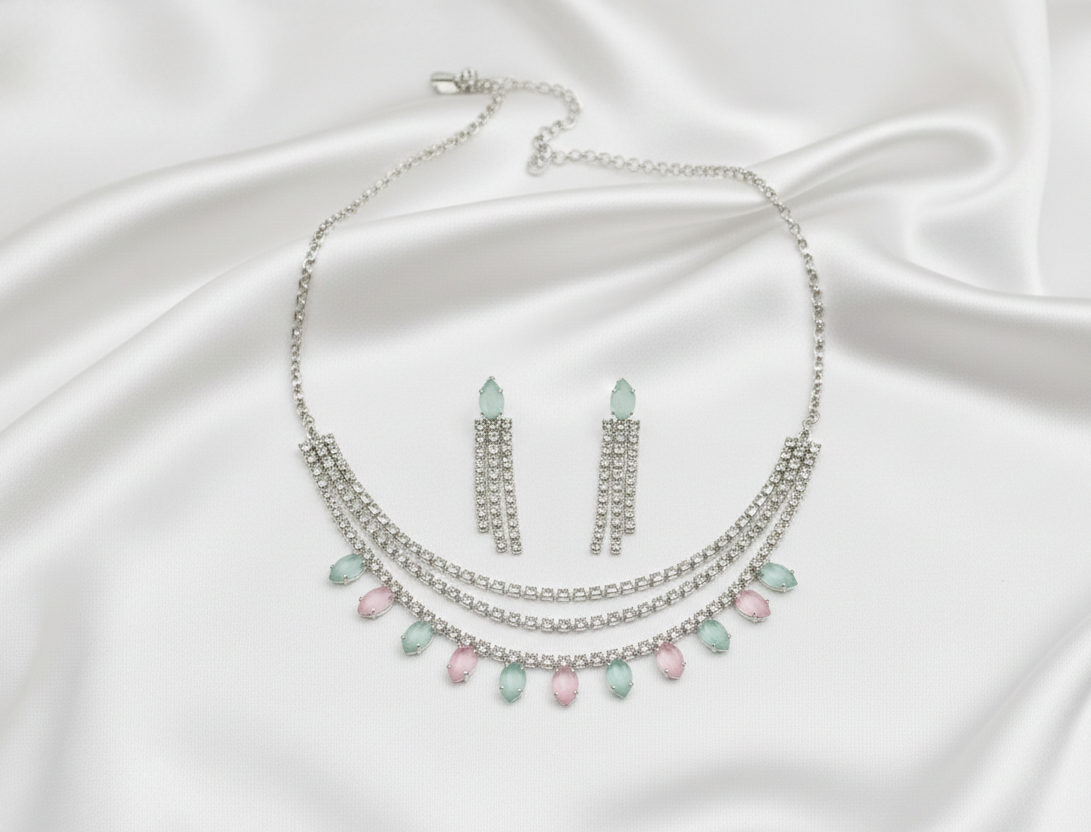 Naik Creation – Pastel Crystal Statement Necklace Set